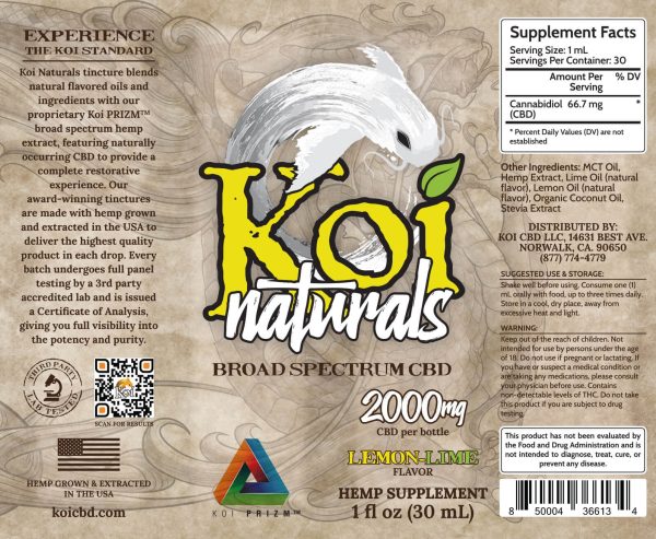 Koi Naturals Lemon Lime Full Spectrum Hemp Extract CBD Oil Tincture 30mL