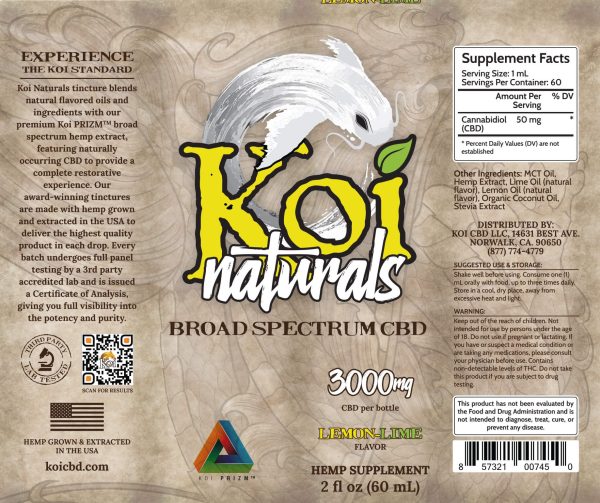 Koi Naturals Lemon Lime Broad Spectrum CBD Oil Tincture 60mL