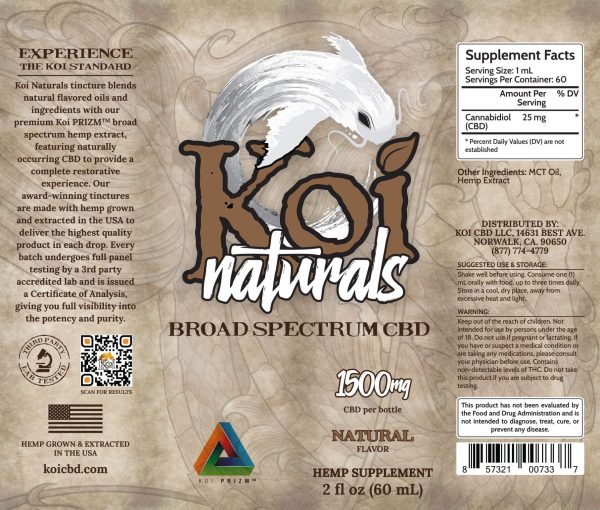 Koi Naturals Natural Flavor Broad Spectrum CBD Oil Tincture 60mL