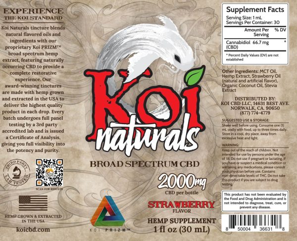 Koi Naturals Strawberry Broad Spectrum Hemp Extract CBD Oil Tincture 30mL
