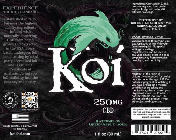 Koi Watermelon Green Apple Sour Hemp Extract CBD Vape Liquid 30mL