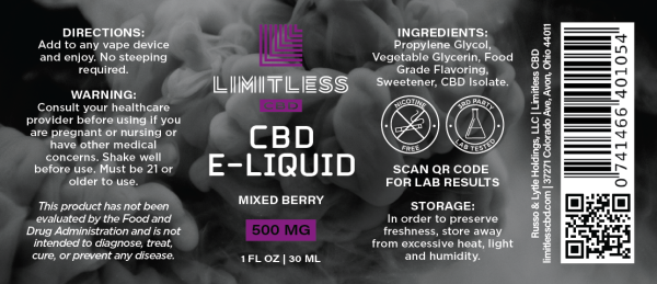 Limitless CBD Mixed Berry Vape Oil 30mL